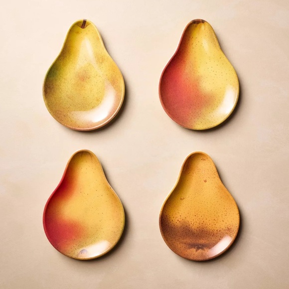 John Derian Yellow Melamine Pear Shaped Set of 4 Dessert Appetizer Plate Set - Picture 1 of 11